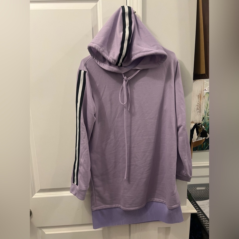 Purple Hoodie Dress with Black and White Stripes